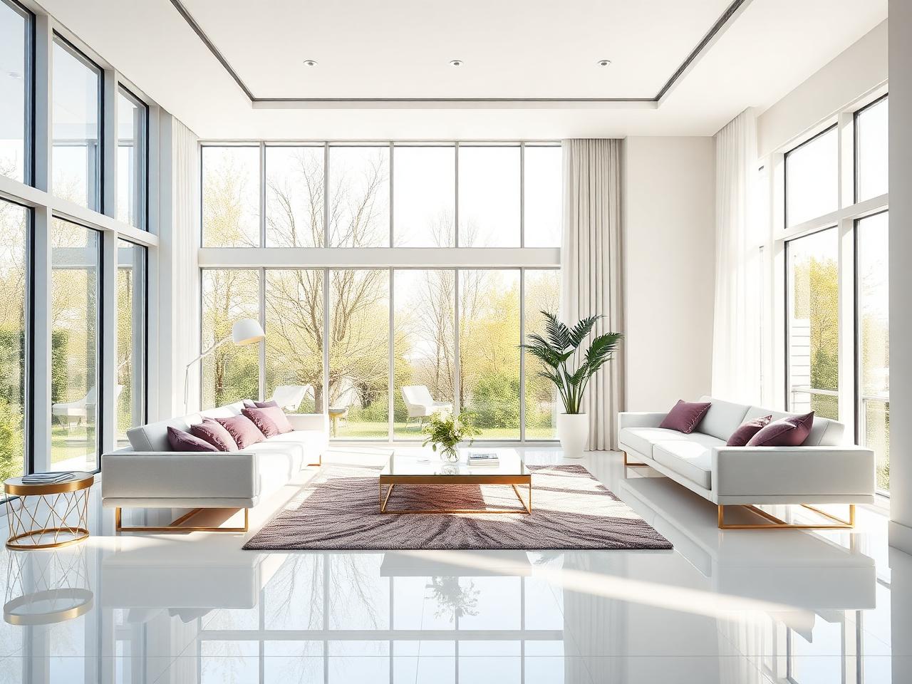 Sunlit spotless living room after a professional cleaning